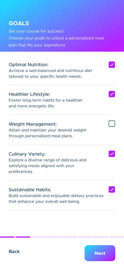 Set your goals in Foodyness